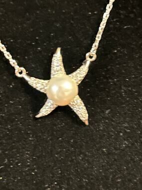 Sterling Silver 925 Starfish Pearl Pendant Necklace 18" Chain NWB